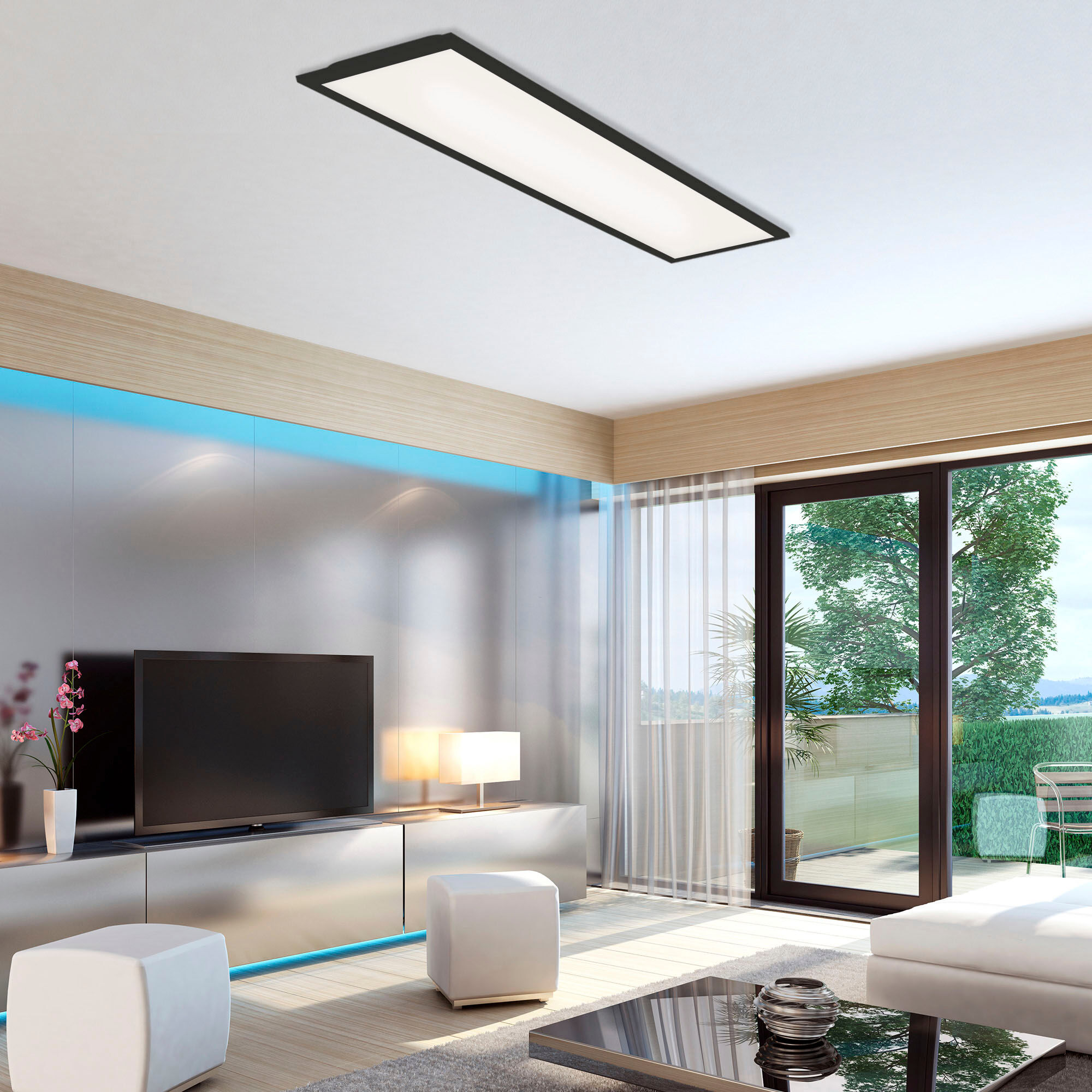 BRILONER LEUCHTEN LED Panel "7067015 Simple", weiß, Leuchten, Deckenlampe, 100x25x6cm, Schwarz, 22W, Wohnzimmer, Schlafzimmer, Flur, LED Panel