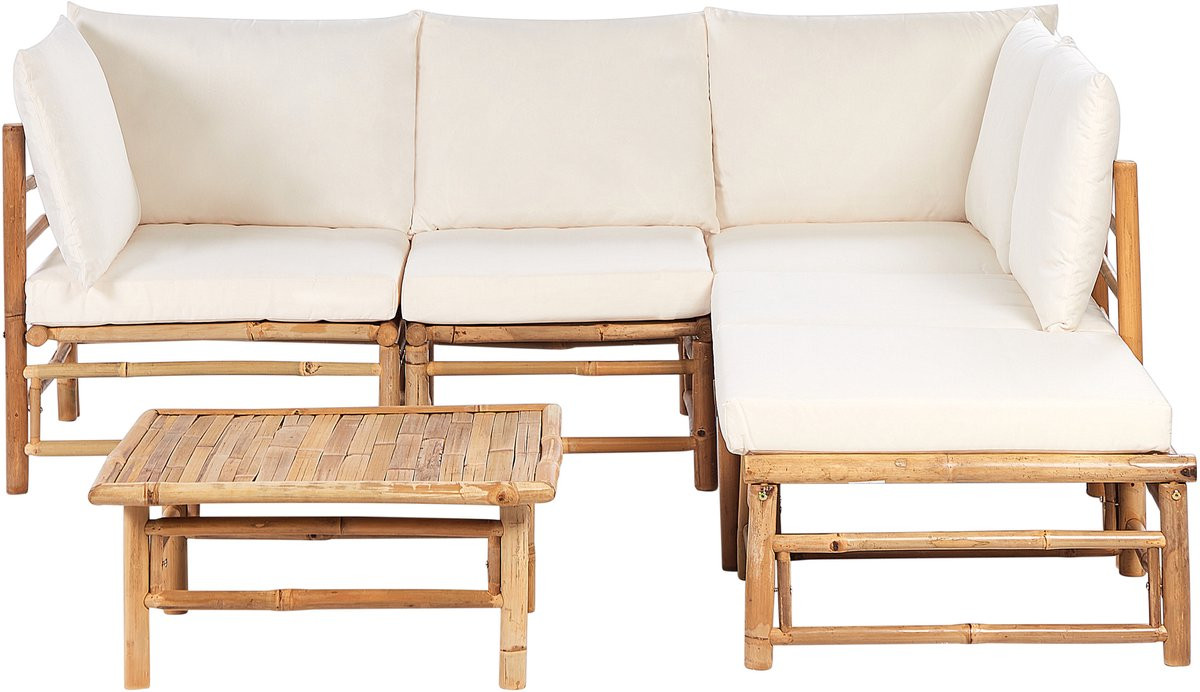 Cerreto 6-delige modulaire loungeset hoekbank met salontafel - Bamboe - Natuurlijk wit