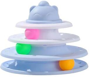 Inspired Living 4 Level Interactive Cat Toy Tower With Roller Ball Tracks blue