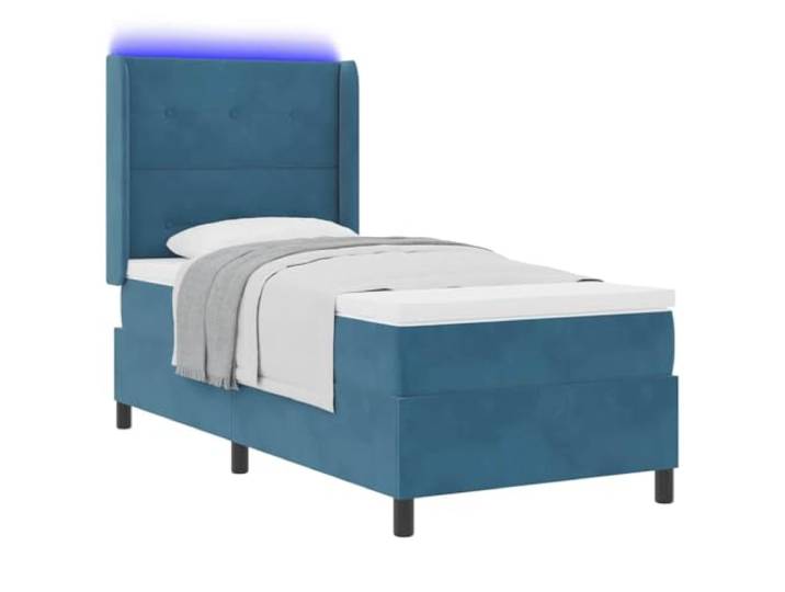 KTHLBRH Boxspringbett mit blauen LED-Lichtern, 90 x 190 cm, Samt Zeitgenössisches Design, Holzrahmen, mehrfarbige Beleuchtung, perfekt zum Entspannen