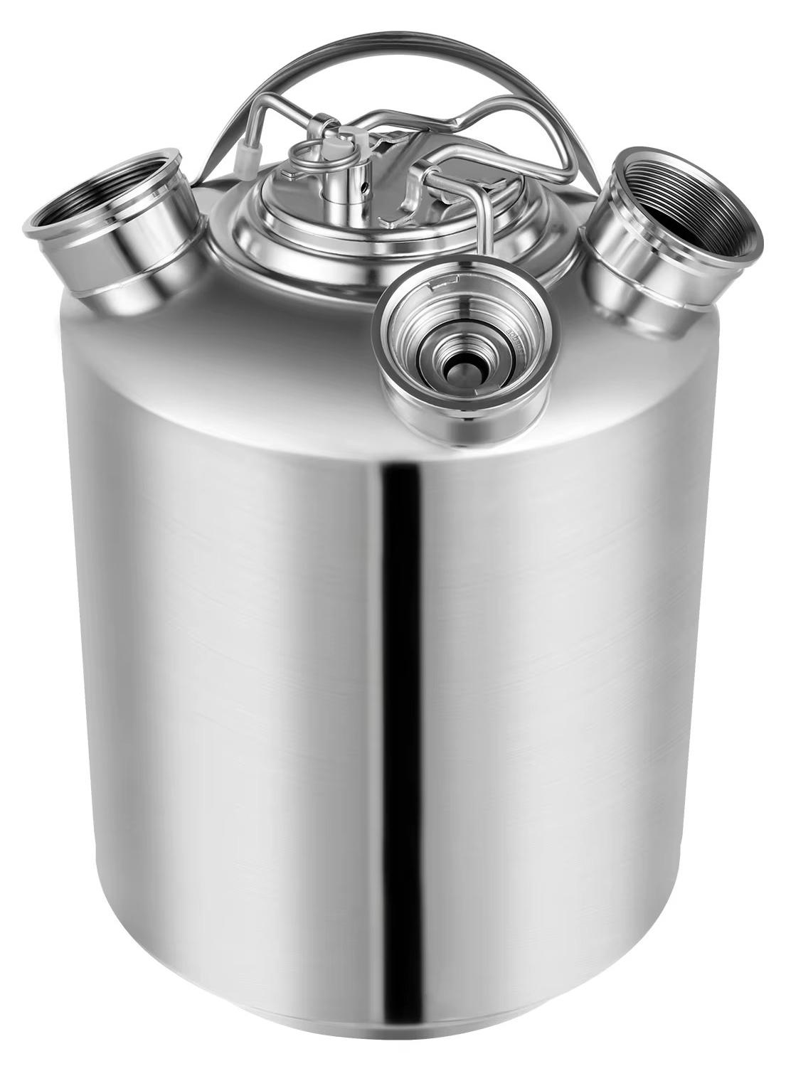 Reinigungsfass für Bier vom Fass - 10 l - 304 Edelstahl - A/S-Keg-Speer - 3 Keg-Anschlüsse - Bierleitungsreinigung - Silber