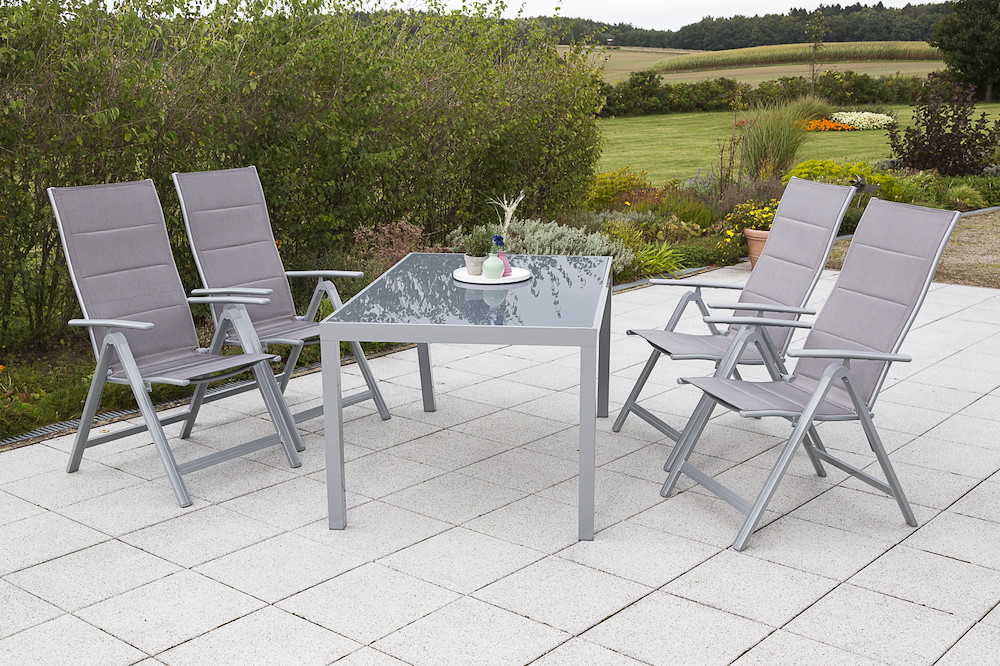 MERXXHANDELS Taviano Set 5tlg 4 Sessel Tisch 150x90cm Alu/Textil 16909331