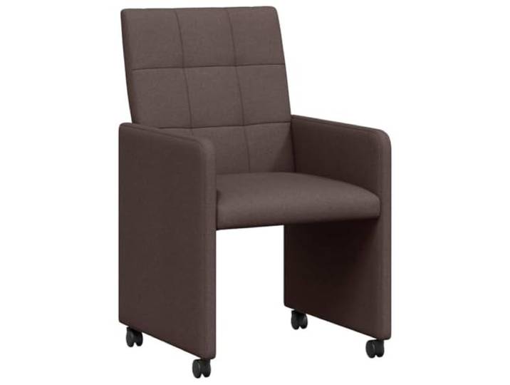 KLGBNCVE Esszimmerstühle mit Rollen 2 STK. Stoff Dunkelbraun Ergonomische Rückenlehne, Sperrholz und Metall, weiche Stoffpolsterung, gerade Armlehnen, Rollen für flexible Nutzung