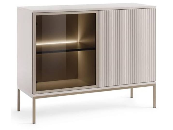 Emporius Daveno Kommode mit Lamellen, Beige, Wohnzimmer Kommode mit LED - Loft Stil, Sideboard 2-türig - 104 cm breit