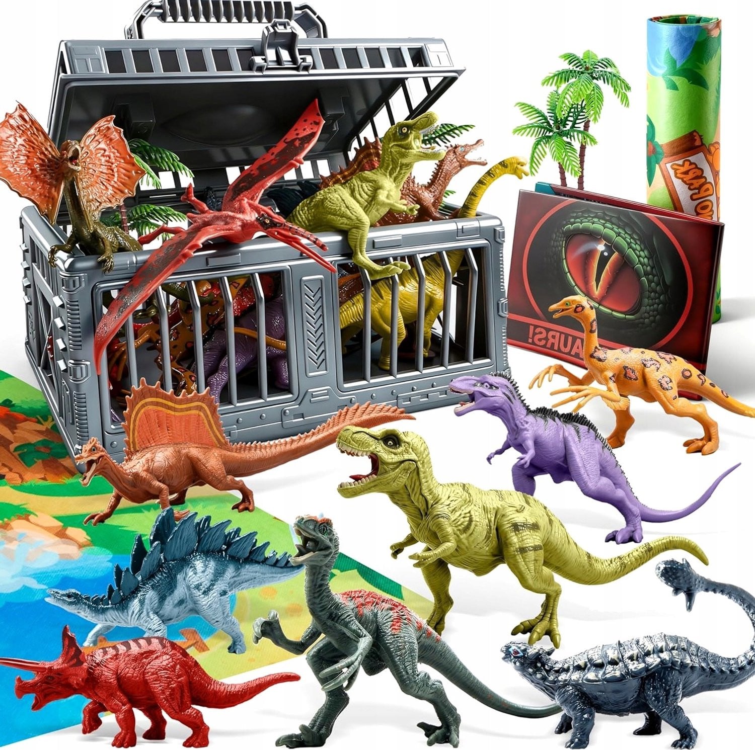 Dinosaurus Speelgoed Set met Speelmat en Opbergbak - 19 Stuks