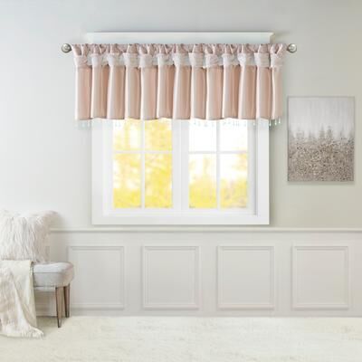 "Madison Park Karlita Lightweight Solid Faux Silk Lined Twisted Tab Top Single 50x26"" Valance with Beads"