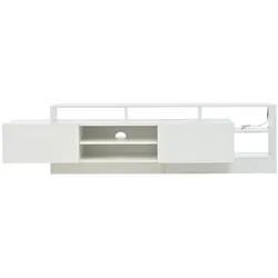 OKWISH TV-Lowboard Spanplatte Weiß 190x40x48,5 cm mit LED-Beleuchtung, 2 Klapptüren und offenen Fächern