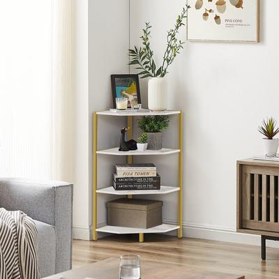 Javlergo Free-Standing 4-Tier Industrial Corner Bookcase Triangle Open Shelf with MDF & Metal Frame for Living Room