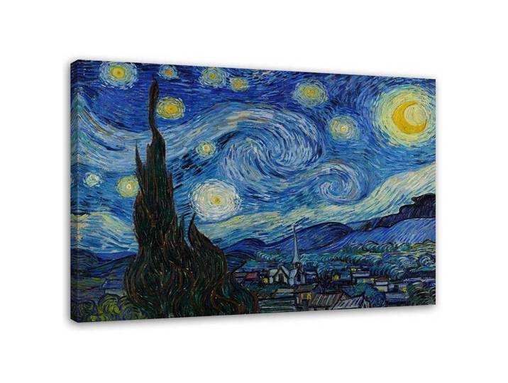 Feeby Wandbild Sternennacht - V. van Gogh Reproduktion 120x80cm, Blau, Kunstzeichnung, Rechteckig, 120x80 cm, Bilder & Rahmen, Bilder, Leinwandbilder