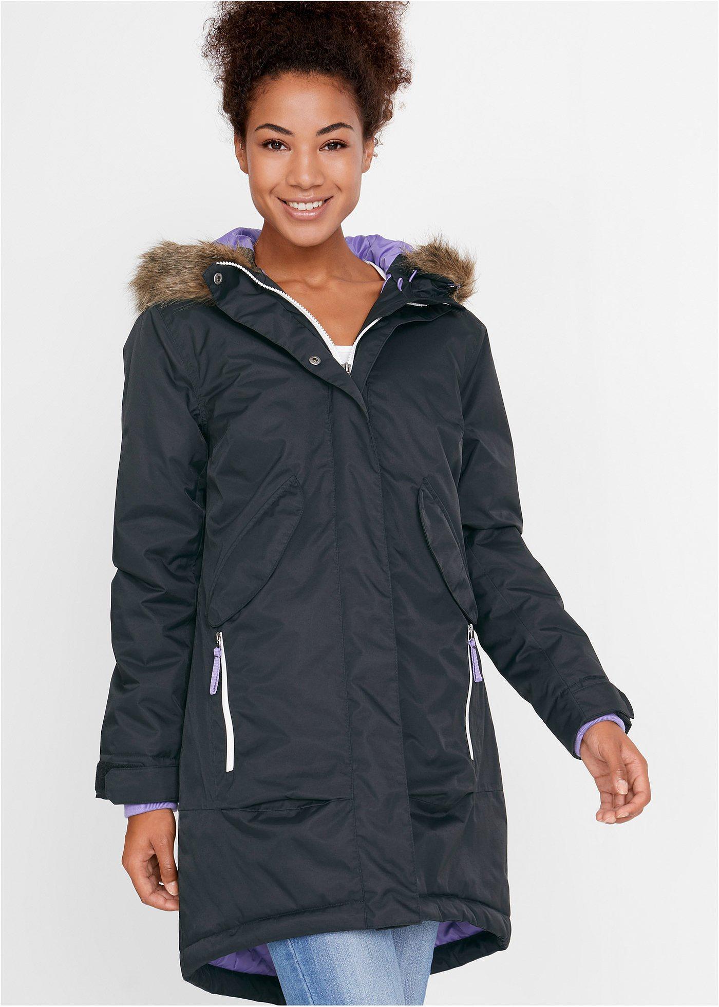 bonprix Wasserdichter Funktionsmantel, schwarz, Gr.46, Funktionale Thermo-Regenjacke aus wind- und wasserfestem Material mit verschließbaren Taschen