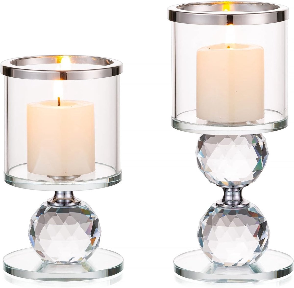 Zilveren Kandelaar Set van Glas voor Tealights - 7 x 12 cm