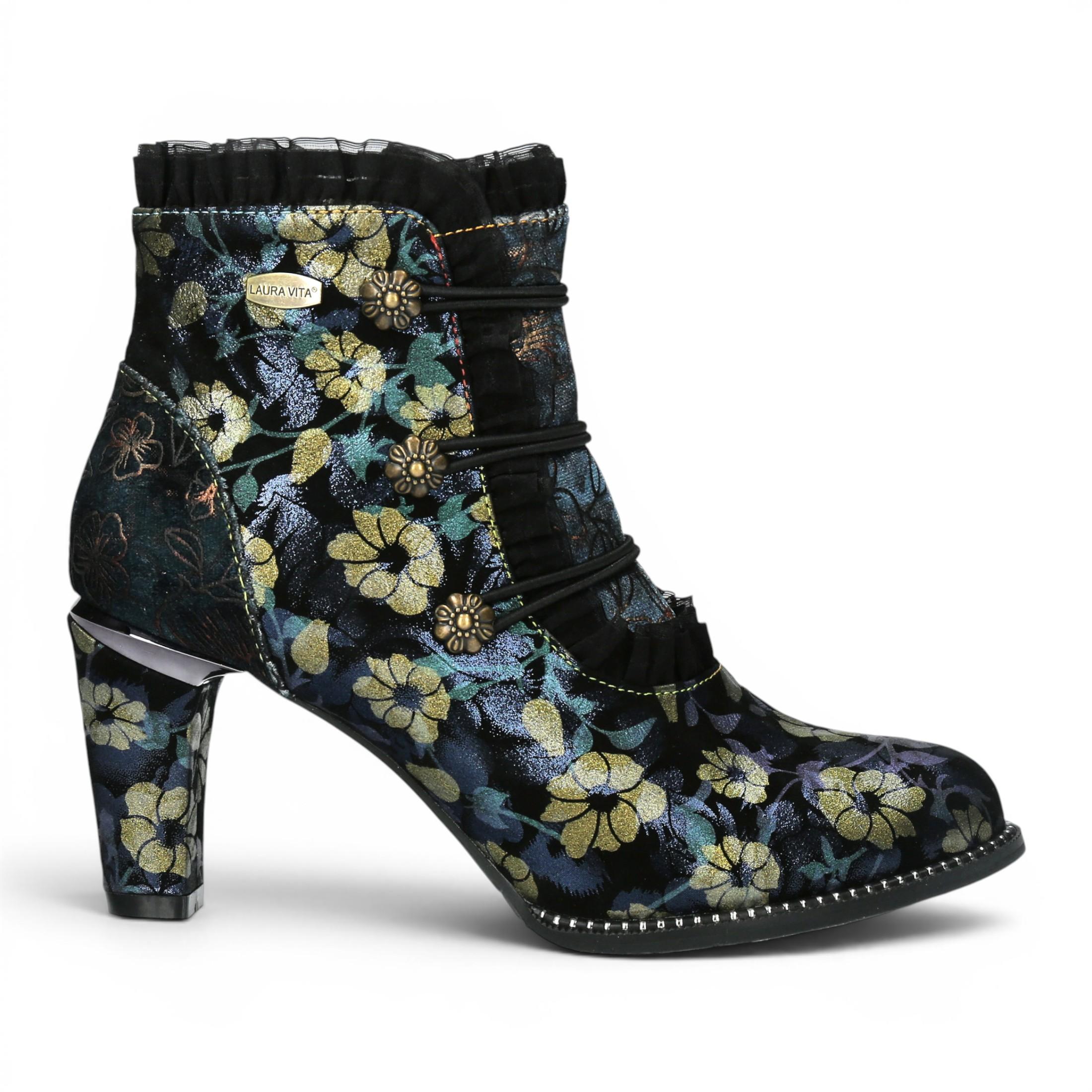 Laura Vita Floral Frauen-Viktorianische blaue Leder-Fußgelenkstiefel – Alcbaneo-130