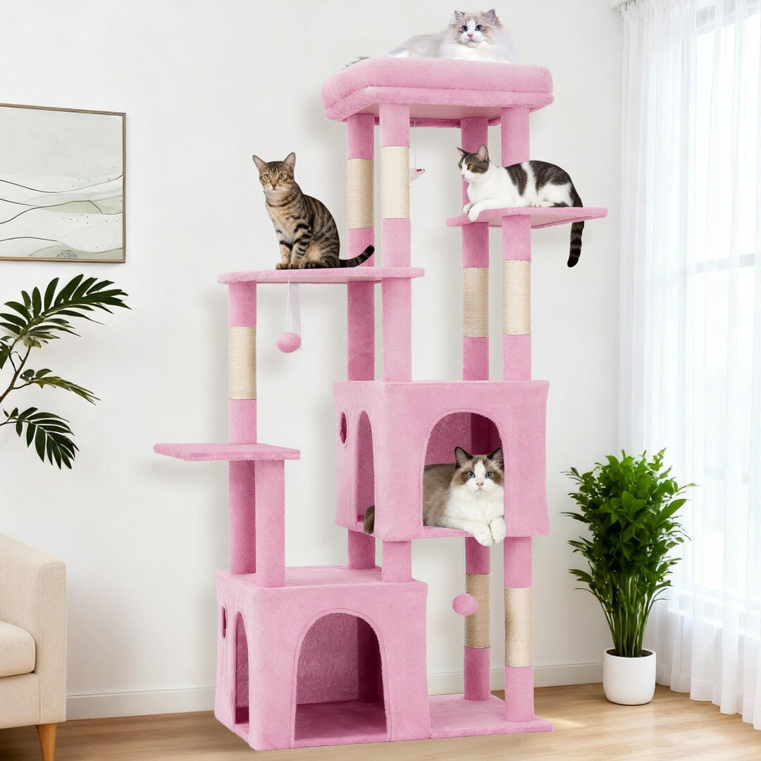 17 Stories 156 cm H Cat Tree / Condo Pink 156cm H X 72cm W X 45cm D