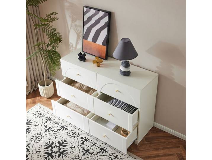 Commode blanche 6 tiroirs H82 L120 P40 cm