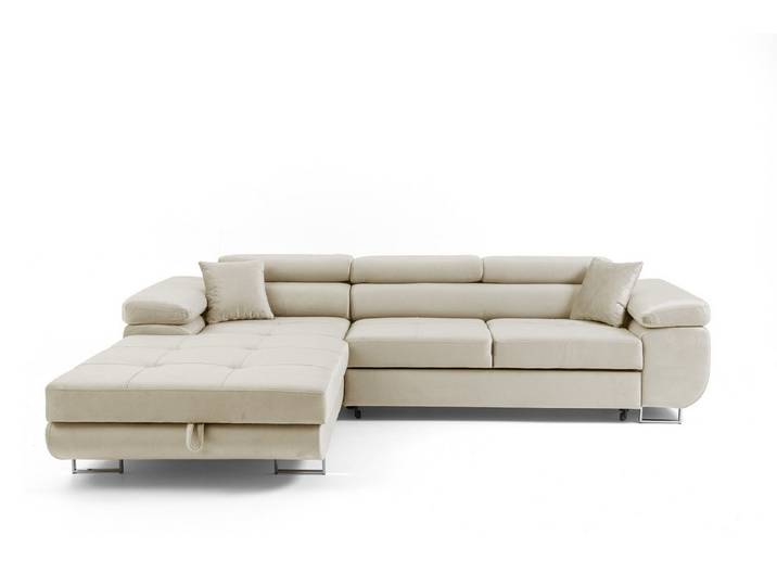 Muffo Ecksofa ALONZO, Metallfüße, Liegefläche 125x195, verstellbare Kopfstützen, Bettzeugbehälter