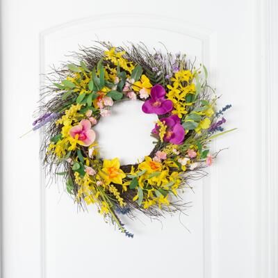 Pure Garden Artificial Daisy and Lavender Wreath