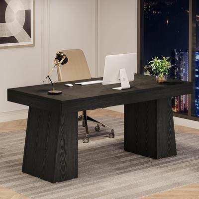 Bluebell 55-Inch Home Office Desk, Thick Wood Computer Executive Desk with Double Pedestal, Modern Minimalist Style