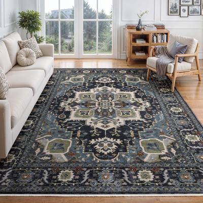 Style Haven Esme Traditional Medallion Navy/ Blue Area Rug