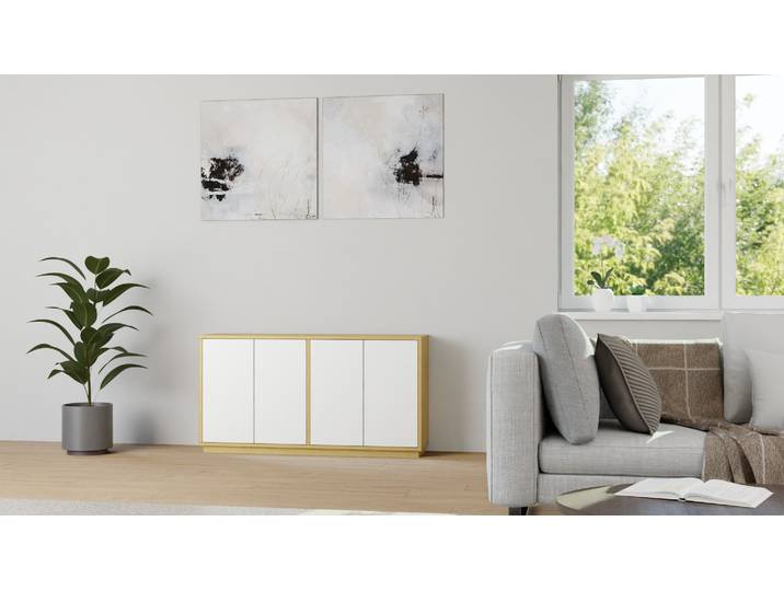 30 cm tiefe Kommode mit Flügeltüren Eiche Natur geölt