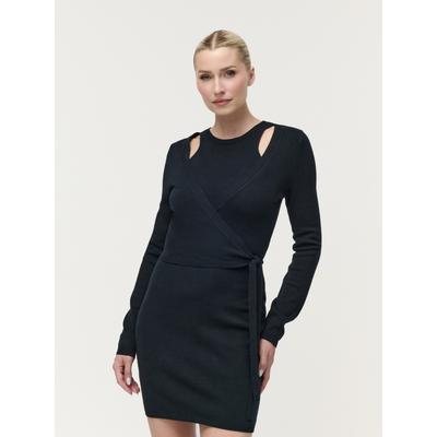Wickelkleid LEGER "Rosalina, LeGer by Lena Gercke", Damen, Gr. 34, N-Gr, Langarm, Strick, schwarz, Strick, Obermaterial: 54% Polyester, 20% Polyacryl, 20% Polyamid, 6% Wolle, unifarben, kurz, Rundhals, Rippstrickbündchen, Kleider Wickelkleid, mit...