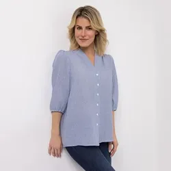 KIM & CO. Bluse, 3/4-Arm Chambray Knopfleiste leger weit