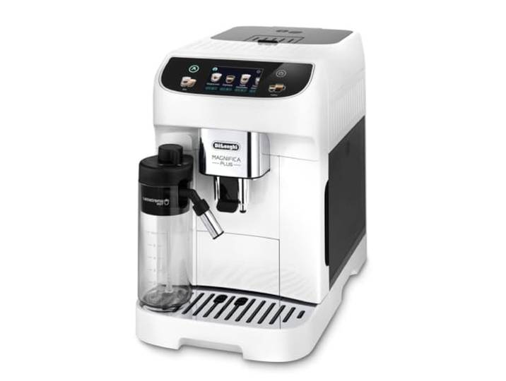 De'Longhi Magnifica Plus ECAM320.60.W\, Machine à Café Automatique avec LatteCrema Chaud pour Cappuccino\, 4 Recettes\, Écran Tactile Couleur\, Fonction Tirage Supplémentaire\, Fonction x2\, Blanc