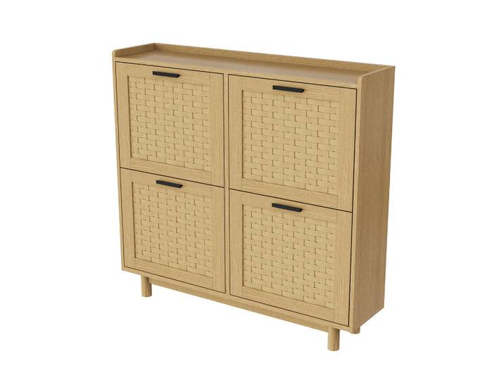 EuroLiving Schuhschrank 2 Ebenen, 8 Paare, modern, natürlich, 100x24x95 cm, Eiche, Naturfarben, Holz, 100x95x24 cm, Garderobe, Schuhaufbewahrung, Schuhschränke