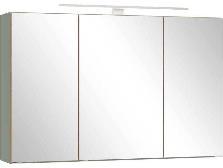 Spiegelschrank WELLTIME TRIENT, 3D-Spiegelschrank 100 cm, gedämpfte Scharniere , weiß (schilfgrün, wildeiche), B:100cm H:64cm T:20cm, MDF, Schränke, Spiegelschrank, Schilfgrün/Wildeiche, gedämpfte Scharniere