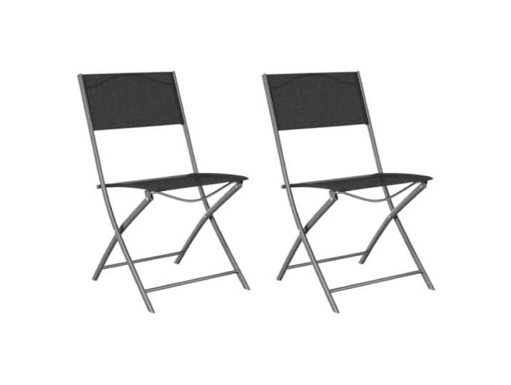 FDSAQOPT Klappstühle, 2 Stück, Schwarzer Stahl Und Textilene Klappbare Gartenstühle, Stahlrahmen, Textilene-Bezug, platzsparend zusammenklappbar, je 110 kg belastbar