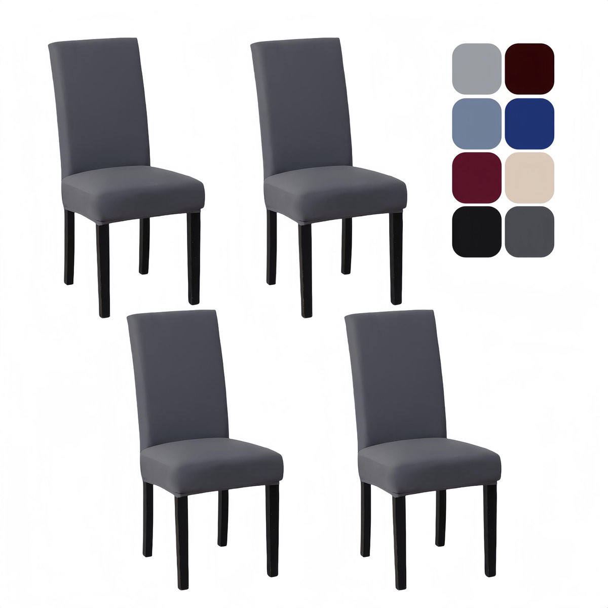 Unyqoos set van 4 elastische stoelhoezen voor eetkamerstoelen