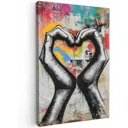 LEINWANDBILD Hände - Herz - Straßenkunst - Graffiti Deko Groß 90x140 cm