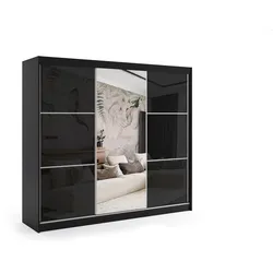 KLEIDERSCHRANK mit Spiegel-Schiebetüren und Aluminium-Leisten - VIVONA - 240 cm Schwarz