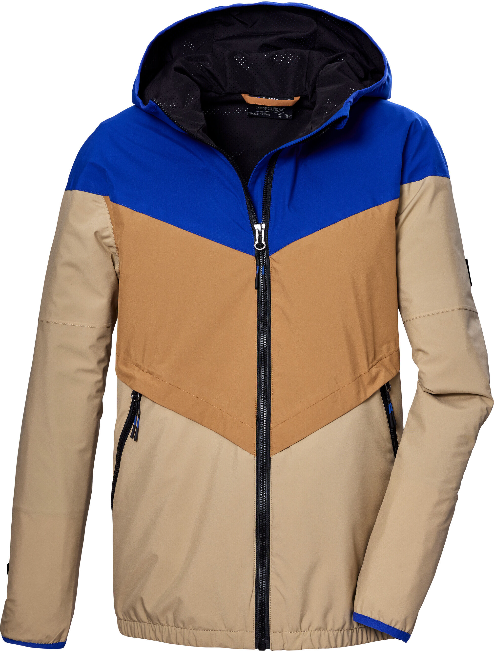 Funktionsjacke KILLTEC "KOS 93 BYS JCKT", Jungen, Gr. 152, beige (sand), Obermaterial: 100% Polyester.Futter: 100% Polyester, Jacken Funktionsjacke, Wind- u wasserdichte Funktionsjacke mit Kapuze, Colourblock sand 152