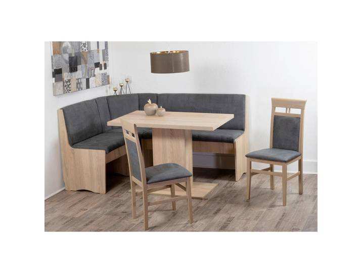 P & B Eckbankgruppe Duisburg, Grau, Sonoma Eiche, Buche, massiv, Uni, eckig, 165x89x125 cm, Esszimmer, Bänke, Tischgruppen & Eckbankgruppen