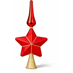 Holly & Jolly Christbaumspitze Stern mit Glitzer aus Glas 29cm 1 Stück Rot Gold