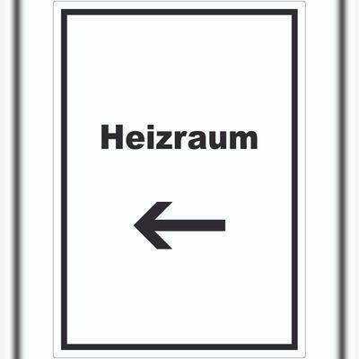 HB-Druck Heizraum Aufkleber mit Text und Richtungspfeil rechts Heizung Wärme hochkant A0 (841x1189mm)