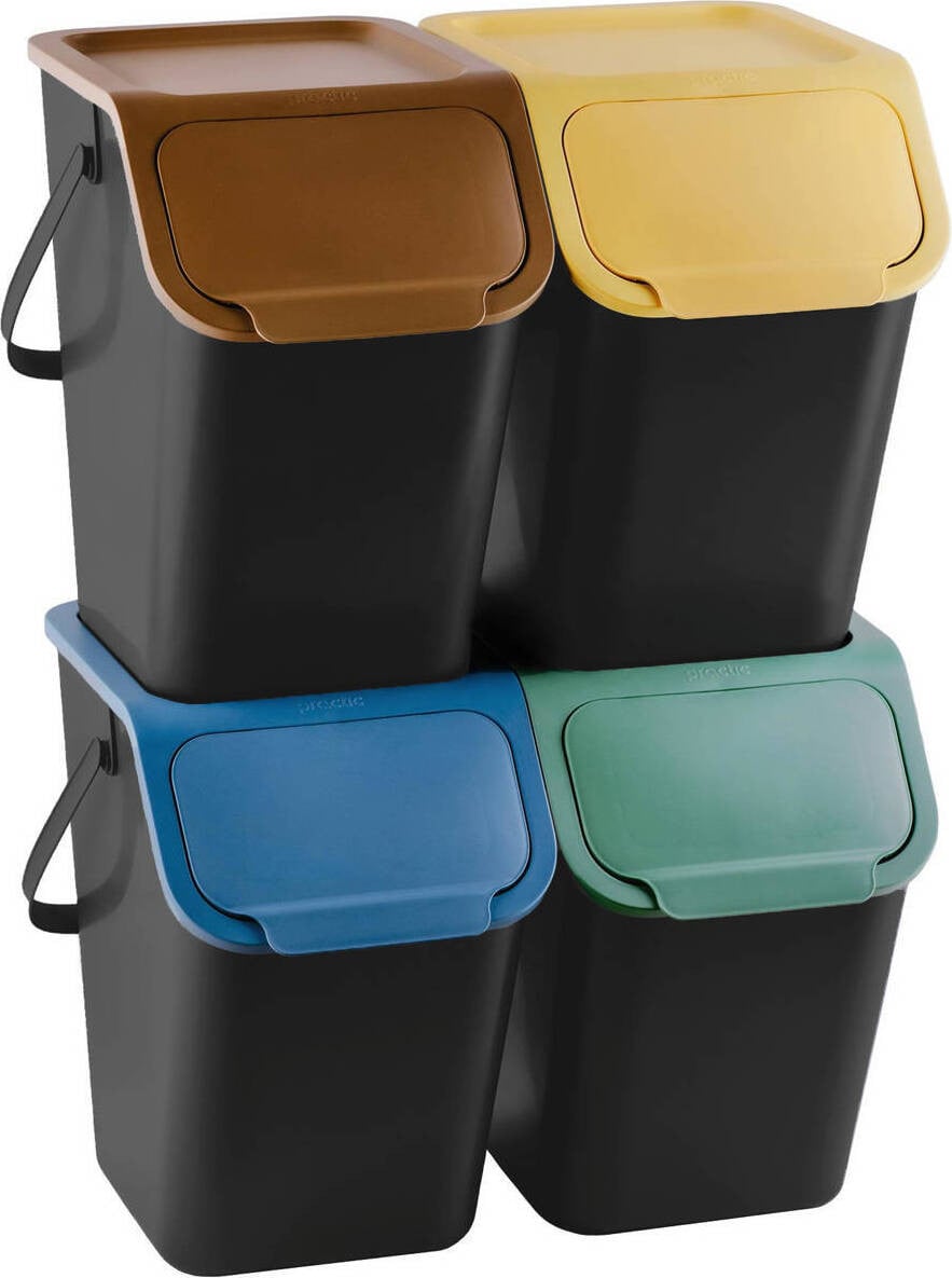 Sada Practic afvalbakken voor sorteren, 4x25 liter, zwart, Bini 10100599