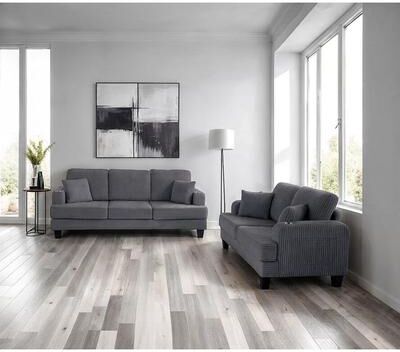 Esofastore Contemporary Dark Gray Finish Cup Holder Side Pocket Sofa Set
