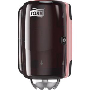 Tork Putztuchrollenhalter Elevation Mini, 658008, M1, Wandhalter, für Rollen bis 22 cm, Kunststoff, rauchgrau/rot