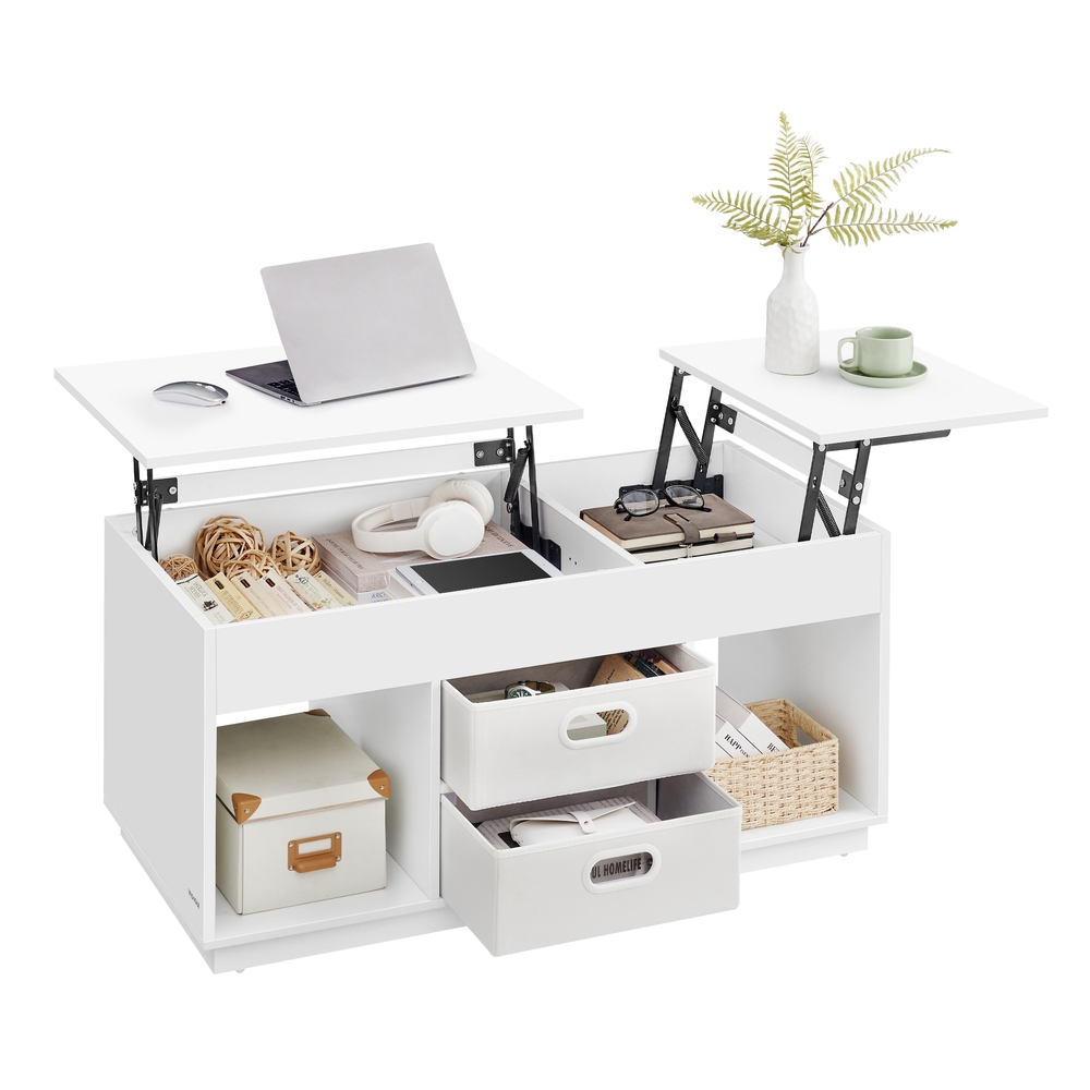 VASAGLE Couchtisch mit 2 Schubladen und Fächern schneeweiß B34LCT210W01