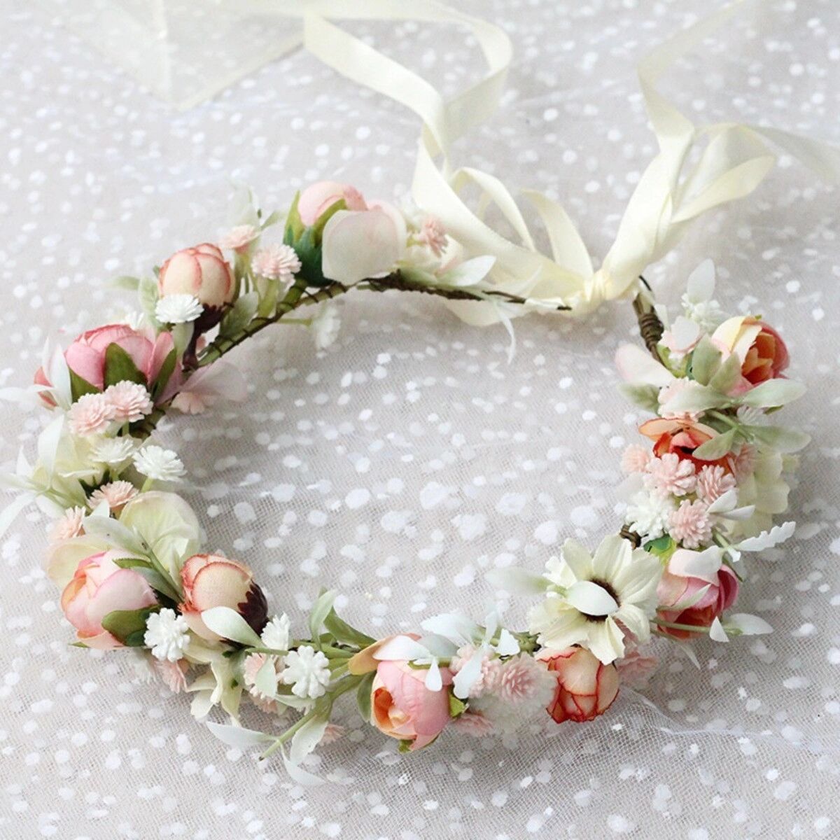 INF Braut Blumenkrone – verstellbare mehrfarbige Polyester-Blumen-Haarreif für Brautjungfern und Hochzeiten