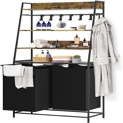 NO 4 Tiers Laundry Hamper with Shelf and Hooks - 29.5 x 11.8 x 61.8