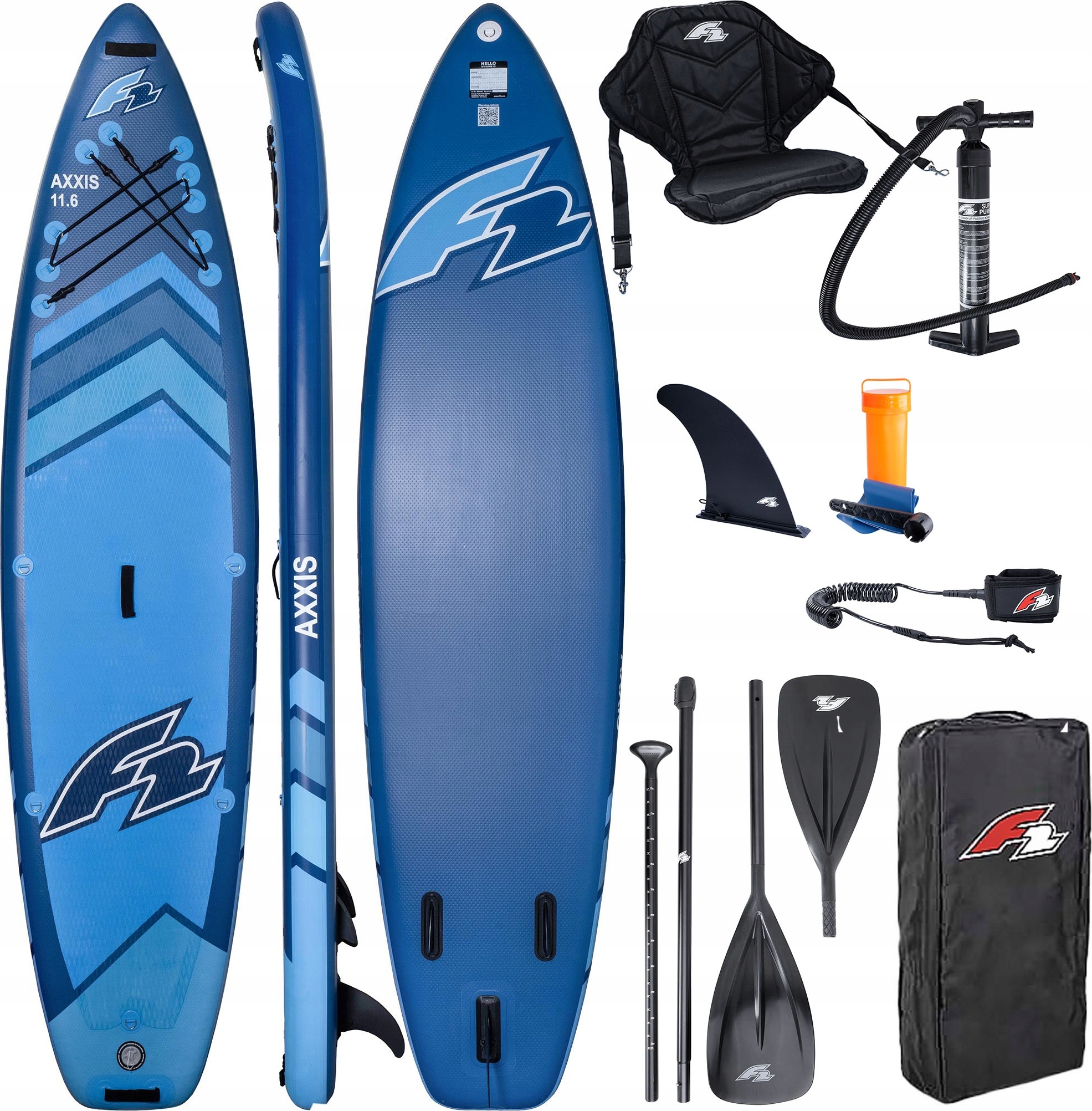 Aufblasbares SUP-Board F2 116 Combo Navy Blue mit 2-in-1 Paddel und Sitz