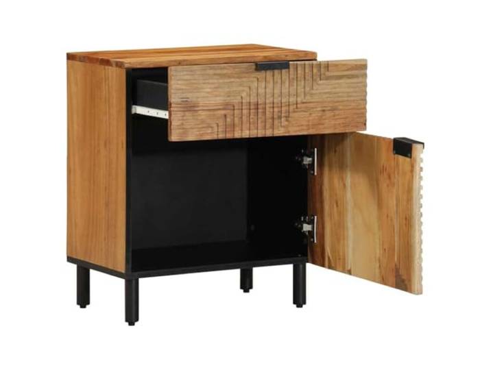 vidaXL Bettschrank Braun 50 x 33 x 60 cm Massivholz Akazie Industrieller Look mit einzigartigem Maserungsmuster, Verfügt über eine Schublade und Türen zur Organisation,