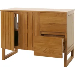 Teak-Waschbeckenunterschrank HWC-M72, Waschtisch Schrank, hochwertiges B-Grade-Teak (Kernholz, 20-30 Jahre), 82x106x56cm