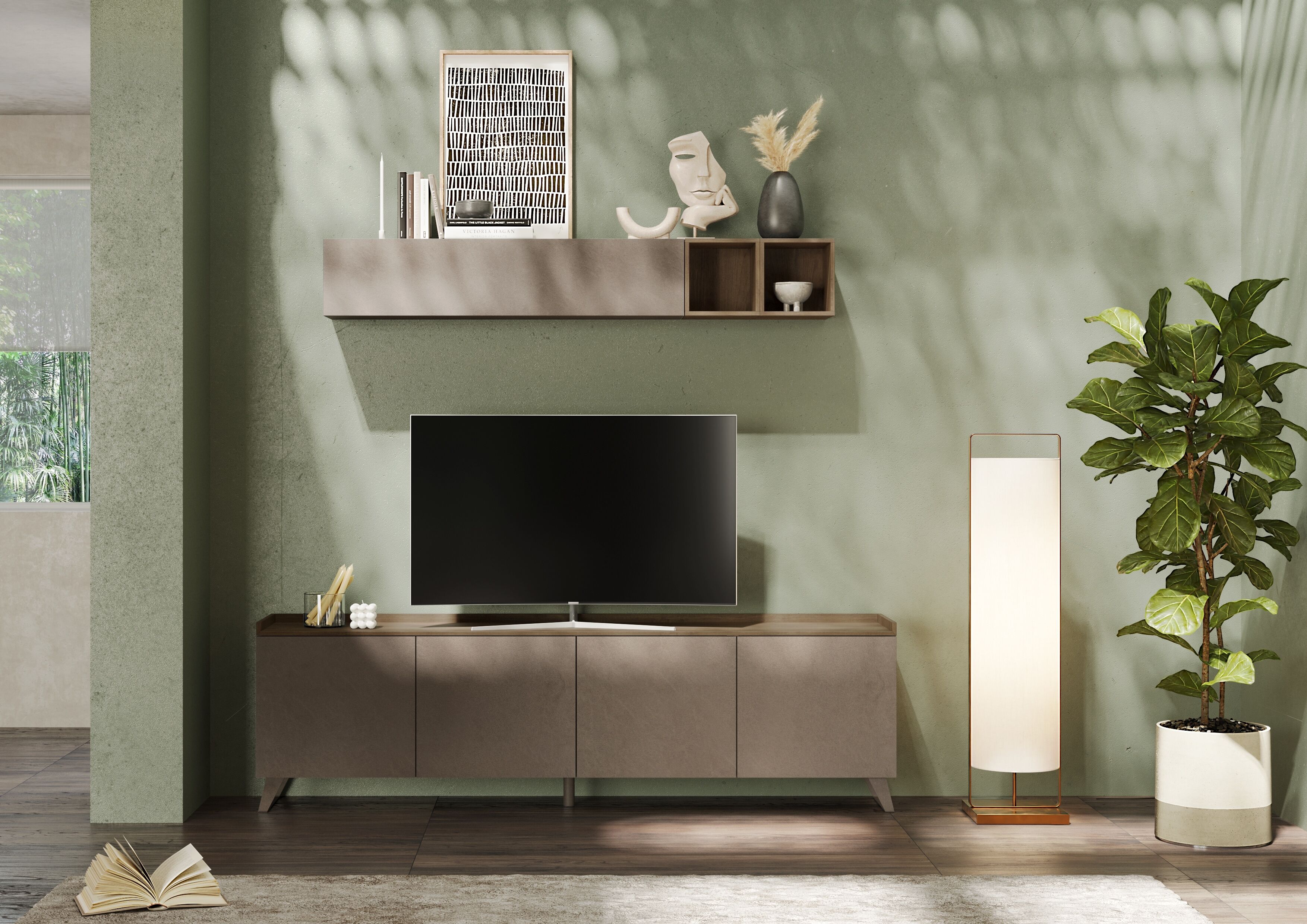 Home affaire "Tray, Breite 241, TV-Bank mit 4 Türen" Top "Tablet", Push-to-open Funktion bronzo, mercure nb holzstruktur B/H/T: 241cm x 72cm x 42cm, 4 Stk.