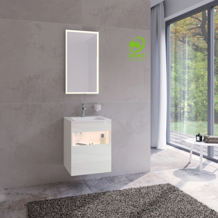 Keuco Stageline Waschtisch-Unterschrank 32842300100 50 x 62,5 x 49 cm, Dekor weiß, Glas weiß klar, mit Elektrik