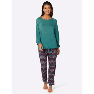 Schlafanzug WÄSCHEPUR, Damen, Gr. 36/38, grün (smaragd, bedruckt), 95% Viskose, 5% Elasthan, Homewear-Sets Schlafanzug