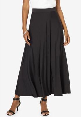 Plus Size Women's Ultrasmooth® Fabric Maxi Skirt by Roaman's in Navy Modern Paisley (Size 22/24) Stretch Jersey Long Length