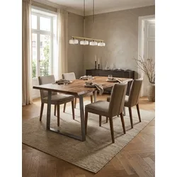Esstisch Massivholz Metall Trapezgestell Baumkante Rechteckig, Akazie 180x90x76 cm
